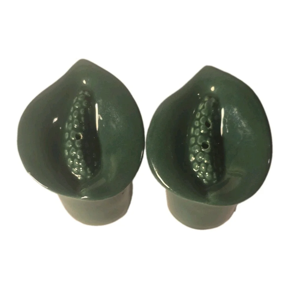 Green Glossy Ceramic Salt & Pepper Shakers Set of 2, Solid, Decorative